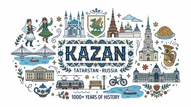 Kazan, Tatarstan, Russia: 1000+ Years of History illustration