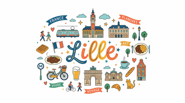 Lille France Landmark Icons Collage Art