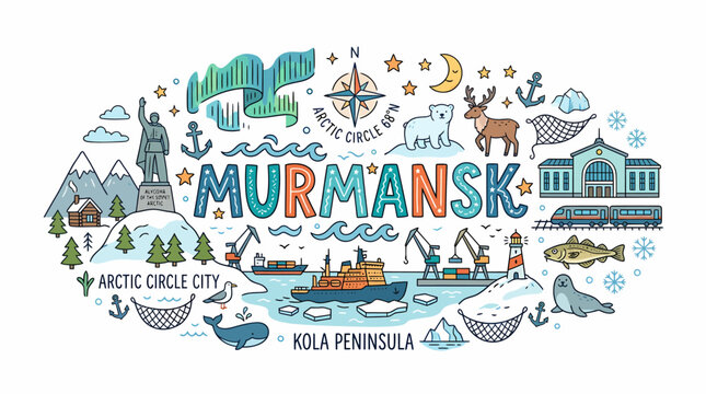 Murmansk Arctic Circle City Illustration