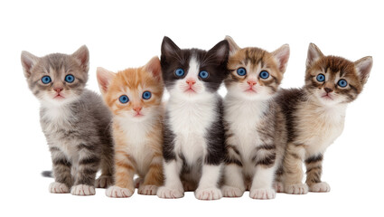 Five adorable kittens with blue eyes various fur patterns, isolated on transparent background © Lukas