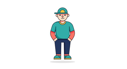 Fototapeta premium Cartoon illustration of a young person in casual clothing on white background