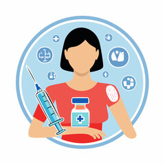 Fototapeta premium Woman receiving vaccination with syringe and vaccine vial, public health