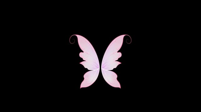 Pink fairy wings. Butterfly wing flying 3d animation 