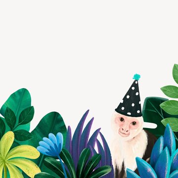 Cute monkey border background, animal illustration