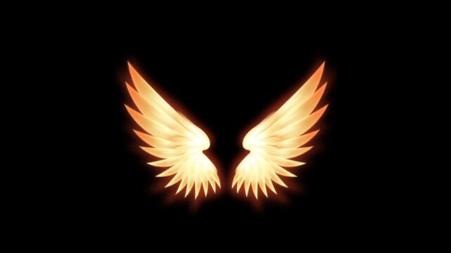 Burning flame phoenix wings on black background