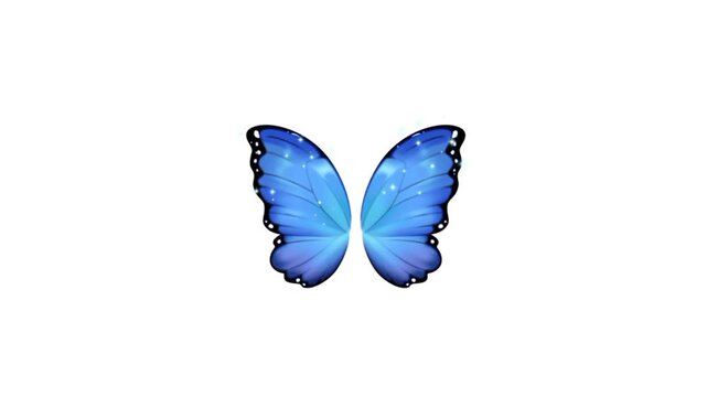 Blue butterfly isolated on white. Mystical Fairy tale flying effect 3d animation 