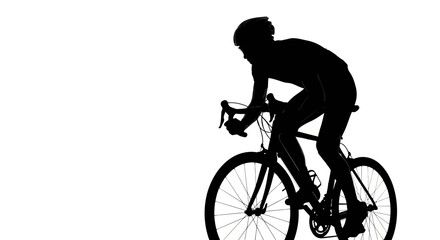 Naklejka premium Silhouette of a cyclist in motion on a road bike, racing against a white background.