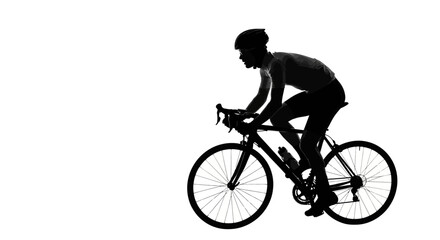 Fototapeta premium Silhouette of a cyclist in motion on a road bike, wearing a helmet, on a white background