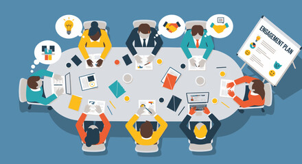 Fototapeta premium Employee Engagement Planning Workshop Discussion Session Vector Illustration