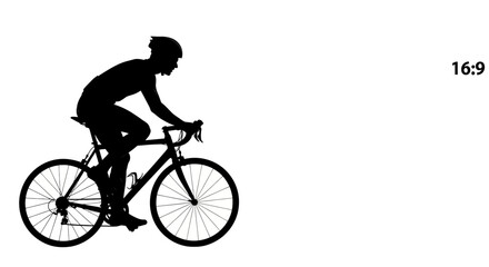 Fototapeta premium Silhouette of a cyclist on a road bike, dynamic movement, white background, 16:9 aspect ratio
