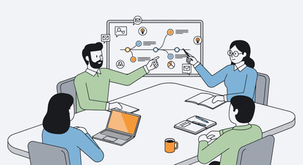 Naklejka premium Team Milestone Discussion and Planning Session Vector Illustration