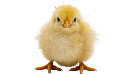 Obraz premium Fluffy yellow chick with orange beak and feet, isolated on transparent background