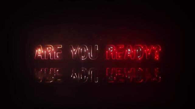Animation text of Are You Ready laser neon glitch text effect cinematic title on black abstract backgroud. 