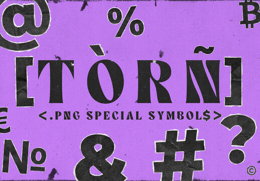 Ripped Special Characters Set. Torn Symbol Pieces Overlays. Isolated Elements on Transparent Background.