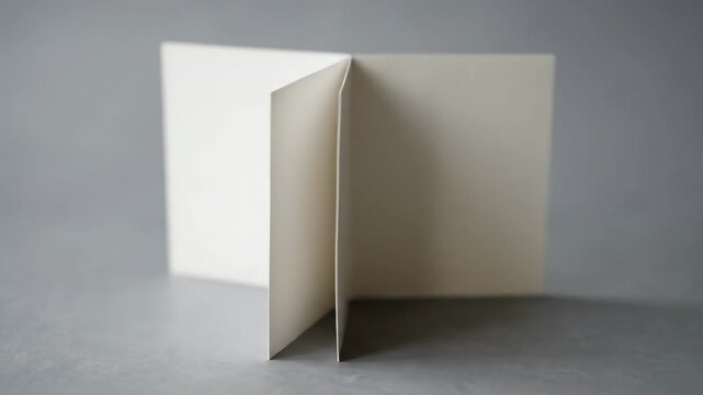 A bi-fold brochure with blank pages on gray background, clean fold detail and soft lighting, shot on Canon EOS R6, 85mm lens, f/3.2, 8K\