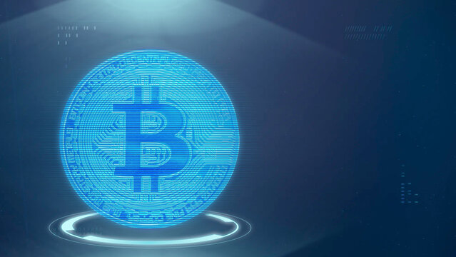 Blue bitcoin background, digital currency
