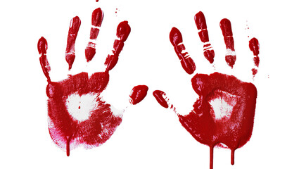 Two bloody handprints with dripping red paint, isolated on transparent background © Claudia