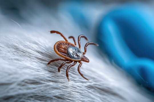 Macro Shot of a Dermacentor Tick on White Animal Fur