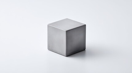 Fototapeta premium A Single Gray Concrete Cube Placed Centered on a White Background with Subtle Shadows Enhancing its Geometric Form and Texture