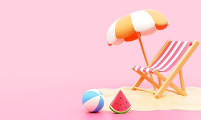 Beach umbrella with chair on the sand with playful summer elements 3d rendering © Beststyle
