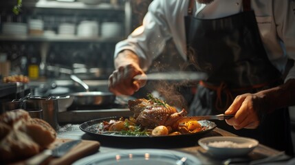 Fototapeta premium Chef preparing roasted dish