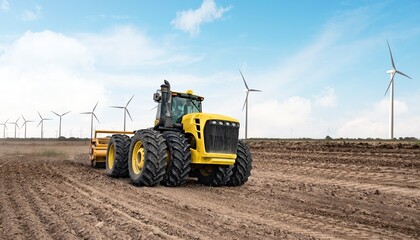 Fototapeta premium Tractor near wind farm