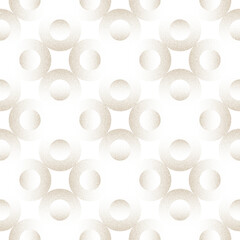 Transparent seamless geometric circles royal pattern with grainy halftone texture. Stylish dotted overlay with gradient shapes, abstract background for textile, fashion, apparel and wallpaper design