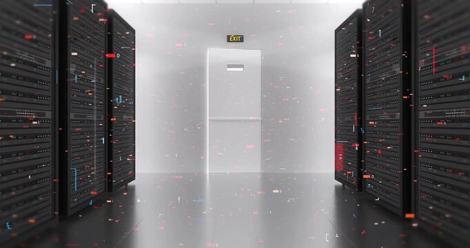Abstract technology background with server room and central processing unit. Technology Related 3D Animation.