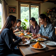 Naklejka premium Family Sharing a Meal Together at Home