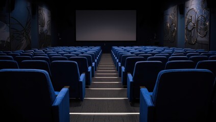 Naklejka premium Vacant blue theater seats, viewpoint.