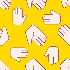 Obraz premium Hand pattern background, cute yellow cartoon design social media post
