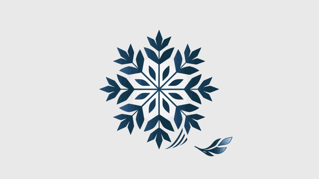 Abstract blue leaf snowflake pattern with falling leaves on a light background. Organic vector illustration for winter design.