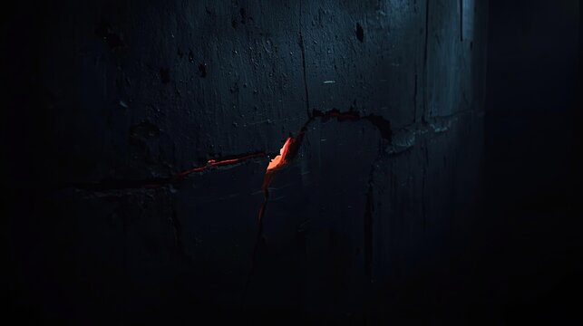 Stranger Things Abstract close-up of glowing cracks in dark weathered surface with dramatic lighting effects