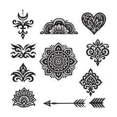 Obraz premium Boho Floral Ornament Set, Mandala, and Vintage Design Collection