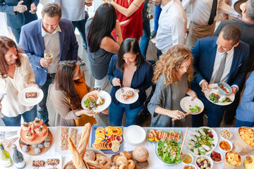 Vibrant social gathering with food