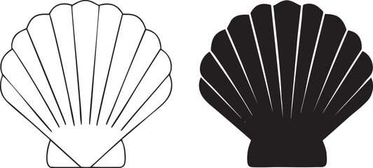 Scallop Shell Outline and Silhouette Isolated on White Background for Design © PUNNABEGUM