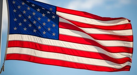 Obraz premium Waving american flag against a bright blue sky with scattered clouds