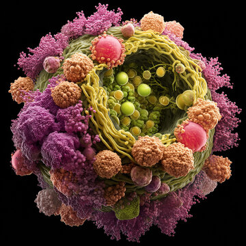 Detailed 3D rendering of autophagy with an autophagosome degrading damaged cellular contents
