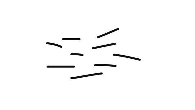 A small cluster of dots sometimes gathers into a heap, becoming a column of lines, and then diverges back.