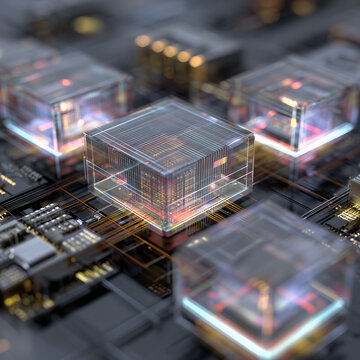 Detailed 3D representation of a bare-metal hypervisor layer dynamically managing datacenter hardware for multiple virtual machines.