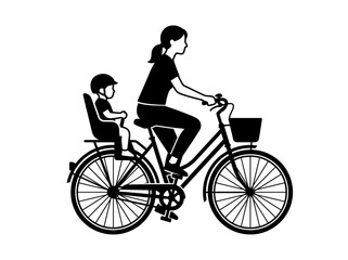 Fototapeta premium A mother and child riding bicycle