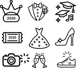 Obraz premium Prom Class of 2026 Line Icons Set