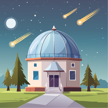 Observatoire Astronomique la Nuit avec D&ocirc;me Ouvert et Ciel &Eacute;toil&eacute; G&eacute;om&eacute;trique
