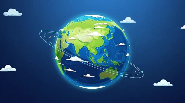 A stylized illustration of a planet floating in deep space with orbiting rings