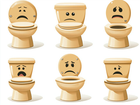 Cartoon toilets featuring variety of sad expressions