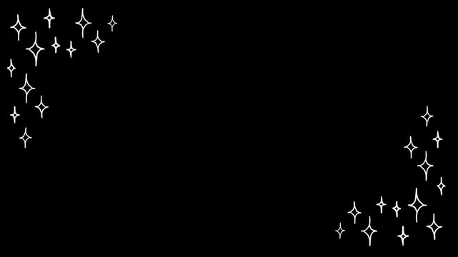 Hand-drawn sparkling stars corner frame animation, seamless loop with alpha channel
