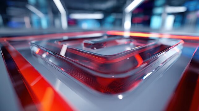 Abstract geometric design, glowing red and clear glass