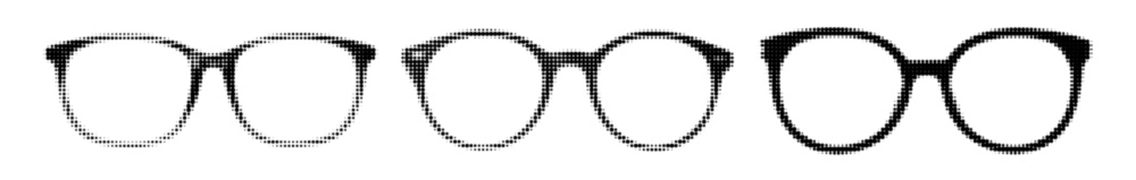 A set of glasses isolated. Vector glasses model icons. Sunglasses, glasses, isolated on white background. Silhouettes. Various shapes - stock illustration.