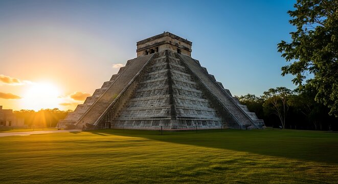 Chichen Itza Pyramid at Sunrise - Ancient Mayan Marvel.
