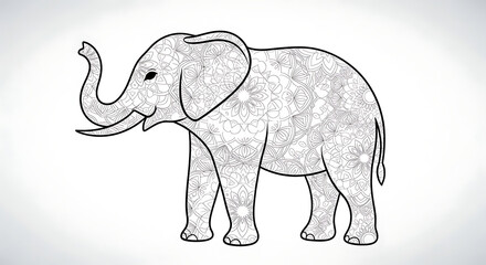 Obraz premium Intricate elephant design, minimalist vector art, floral patterns, monochrome illustration